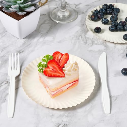 FOCUSLINE 6 Inch Disposable Paper Plates 500 Pack White Uncoated for Events & Parties