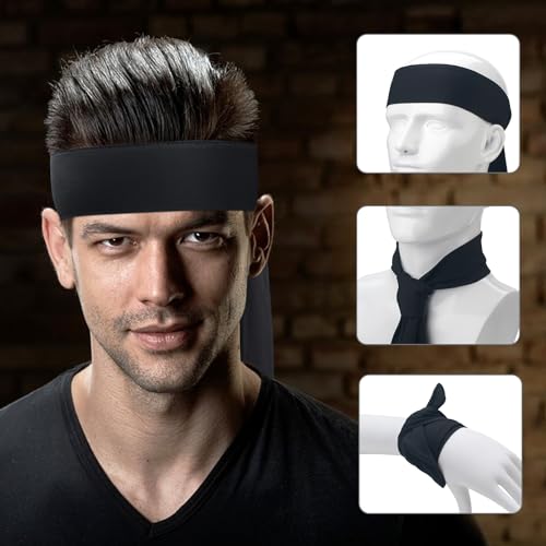 Adjustable Sports Head Tie Sweatband for Men and Women - Black