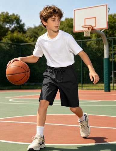 Boys Athletic Cargo Shorts - Quick Dry with Pockets, 11-12 Years Black