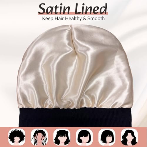 Satin Lined Beanie for Women - Warm Winter Hat, Black