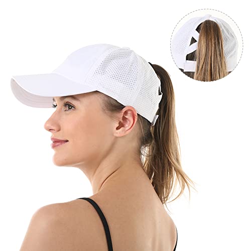 Criss Cross Ponytail Baseball Cap for Women - White One Size