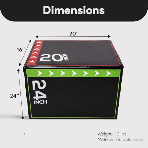3-in-1 Foam Plyometric Jump Box - 20 x 24 x 16 Inch - Multi-Color