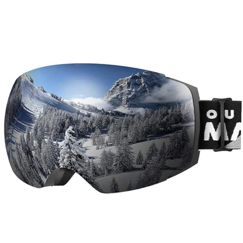 Ski Goggles PRO - Frameless OTG with Interchangeable Lens, UV400 Protection - A0 Black Frame Revo Silver Lens VLT 10%
