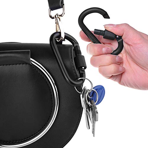 Locking Carabiner Clip - 3 Inch D Ring Aluminum Hook, Black 4pcs