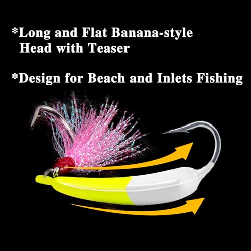 Odoor Fan 5 Pack Saltwater Jig Heads with Teaser Hooks, Mixed Color, 1/2oz