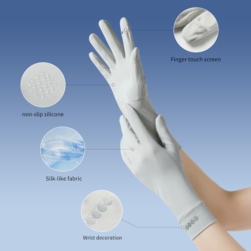 UV Protection Sun Gloves for Women - Touchscreen Full Finger, One Size / Greige-A