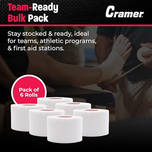Athletic Tape 6 Pack - Easy Tear Sports Tape, 1.5" x 10 Yards, Latex-Free