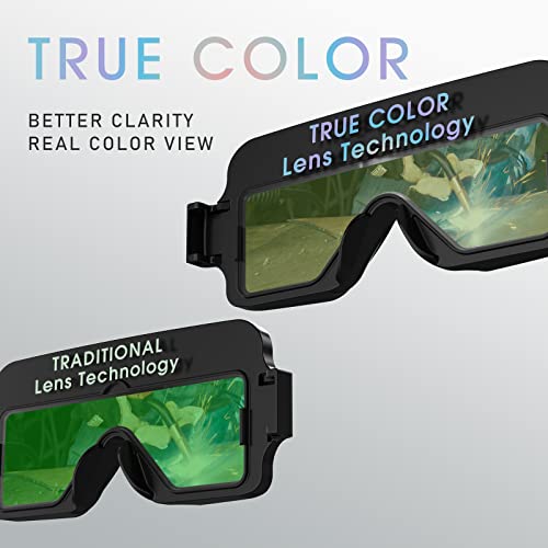 YESWELDER True Color Solar Powered Auto Darkening Welding Goggles, 2 Sensors Welder Glasses for TIG MIG MMA Plasma