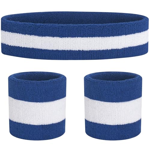 Sweatbands Headband and Wristband Set - Blue/White/Blue