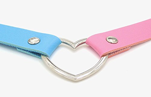 Girls Love Heart Choker Necklace - Pink & Light Blue PU Leather