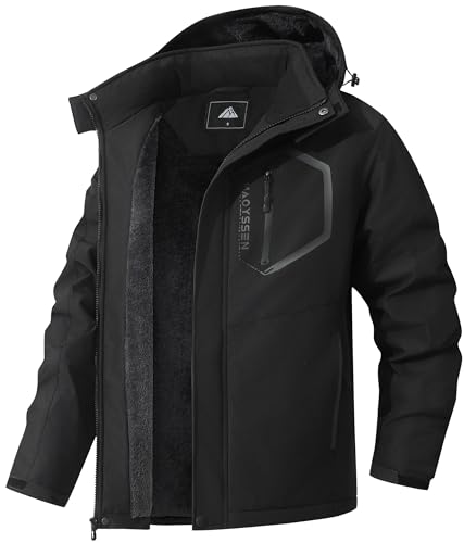 MAOYSSEN Men’s Mountain Ski Jacket Black XL - Waterproof Winter Coat with Fleece Lining