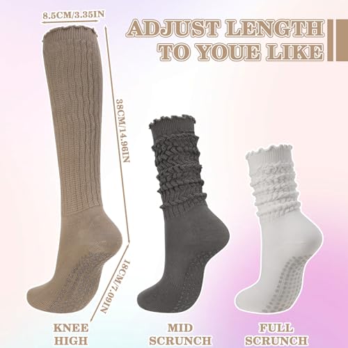 5 Pairs Slouchy Pilates Socks with Grips - White, Light Gray, Khaki, Dark Gray, Black