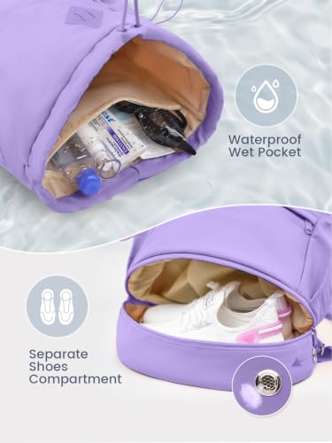 RHDZO Purple Drawstring Gym Backpack with Shoe & Wet Pocket, Large Capacity