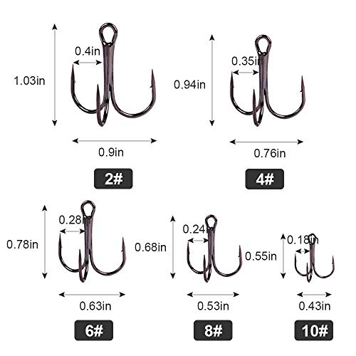 Treble Fishing Hooks Set - 50pcs, Sizes #2 to #10, Sharp Design
