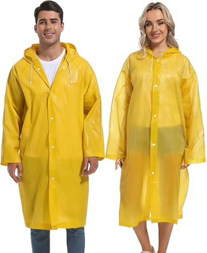 Reusable 2PCS Rain Ponchos for Adults - Yellow Rain Jackets