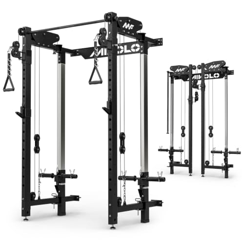Folding Squat Rack with Cable Crossover & LAT Pull Down - Black