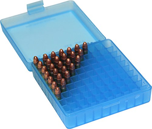 100-Round Flip-Top Ammo Box for .22 LR and .25 ACP - Clear Blue