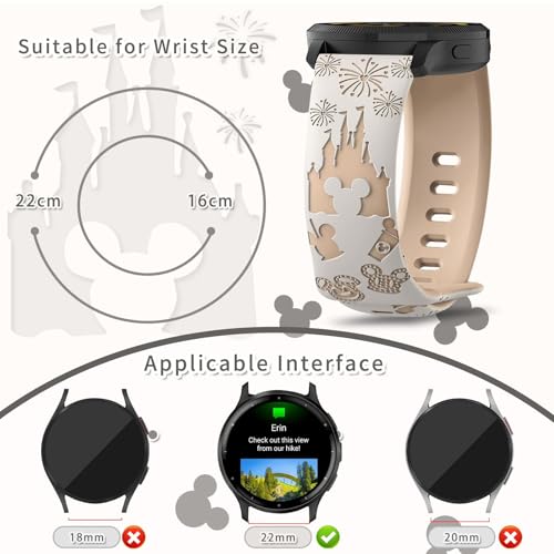 22mm Engraved Silicone Watch Band - Breathable Soft Strap - Starlight & Milk Tea
