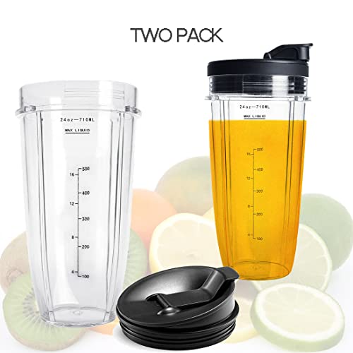 24oz Replacement Cups for Ninja Blenders with Upgraded Sip & Seal Lids - 2 Pack