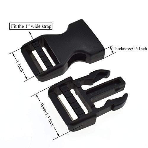 Heavy Duty Dual Adjustable Side Release Buckles for 1 Inch Webbing - 4 Pack