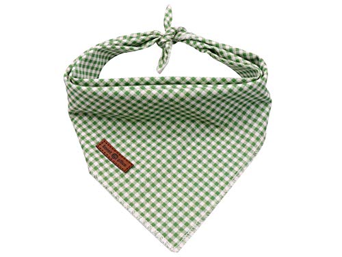 Dog Bandana for Small Dogs - Green & White Grid Triangle Scarf