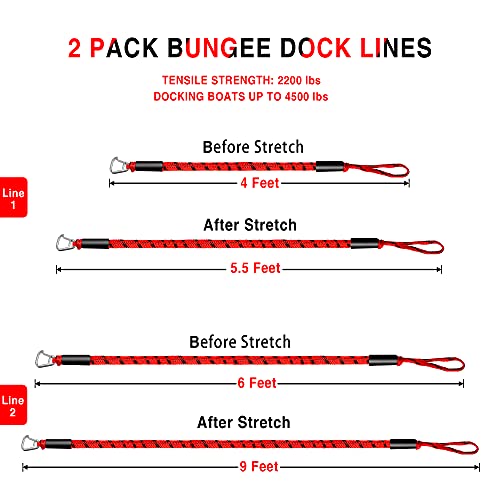 Bungee Dock Line Boat Accessories - Pontoon, Jet Ski, Kayak with 316