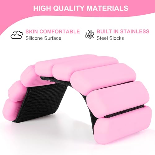 Teikugv Pink2 Wrist Weights Set of 2 - 1lb Adjustable Silicone Ankle & Wrist Weights