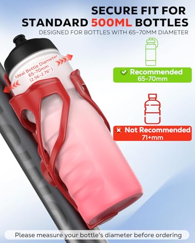 Bike Water Bottle Holder with Tracker Slot - Red, Fits 500ml Bottles