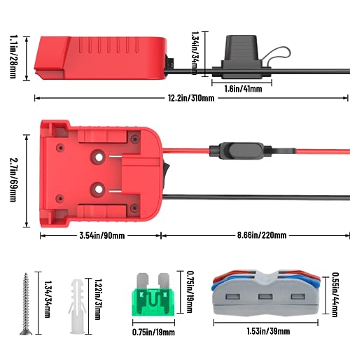 1 Pack Power Wheel Adapter Compatible with Milwaukee 18V Battery Adapter Power Wheel Battery Converter Kit with Fuse & Switch & Wire Terminals & 12 AWG Wire for DIY RC Car Toys Robotics
