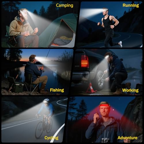 Rechargeable LED Headlamp 2 Pack with Red Light & 260° Wide Beam - 8 Modes, Long Battery Life