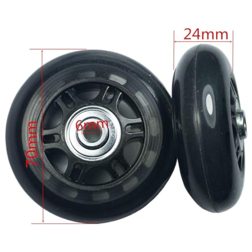 70x6x24mm Inline Skate Replacement Wheels for Luggage & Skates - Black & Clear, 2 Sets
