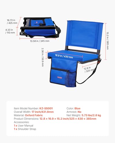 Portable Stadium Seat with Back Support & Thick Cushion - Folding Bleacher Chair with Cup Holder & Pockets