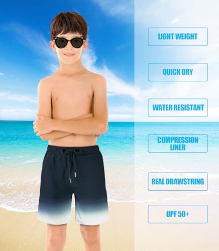LUCOWEE Boys Swim Trunks 14-16 Black Ombre Quick Dry UPF 50+ Bathing Suit