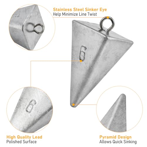 Dr.Fish Pyramid Lead Sinkers 4oz 5 Pack Saltwater & Freshwater Fishing Weights