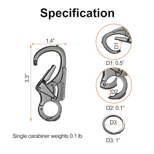 Ahiller Gunmetal Double Lock Carabiner Clip with Tungsten Steel Tip - Outdoor Keychain