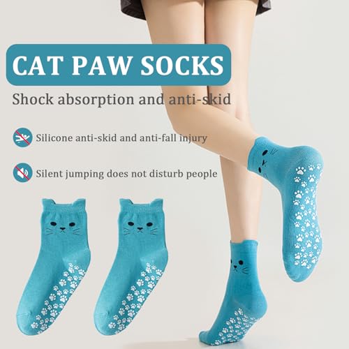 Grippy Pilates Socks for Women - Cat Paw Non-Slip Socks - Blue