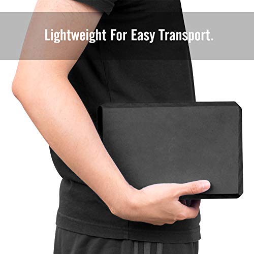 Yoga Blocks 2 Pack - 9" x 6" x 3" High Density EVA Foam - Black