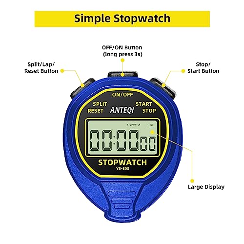 Waterproof Stopwatch with Large Display - Blue, 1-Lap Timer