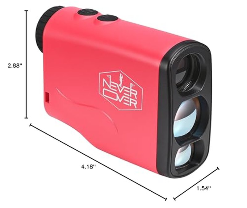 Never Over Range Finder Golf 1100 Yard, Golf Rangefinder with Slope and LCD Screen, Range Finder Golf Flag Lock Tech and Vibration, Colorful Pink, Blue, Red and Yellow (red)