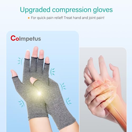 Compression Arthritis Gloves - Fingerless Hand Support - Black & Grey Medium
