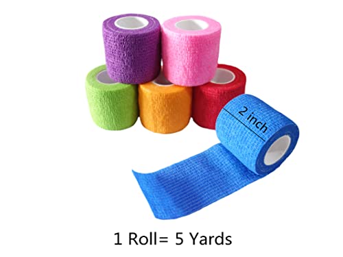 Self-Adhesive Bandage Wrap - 2 Inch, 6 Pack, Mixed Colors