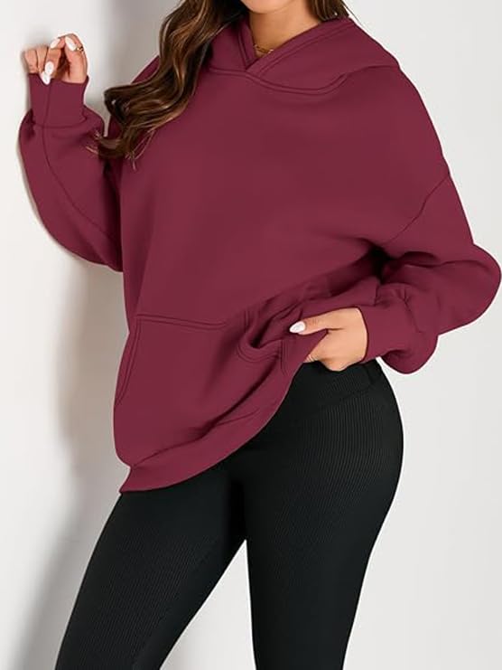 Oversized Women's Fleece Hoodie Pullover - Small Red