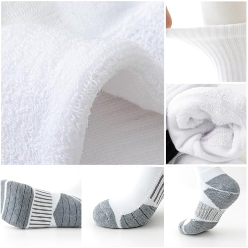 JOYNÉE 8 Pairs Mens Athletic Crew Socks Cushion Running Work Breathable White Large