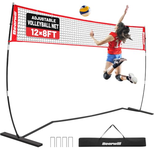 12FT Portable Volleyball Net - Adjustable Height Freestanding Set