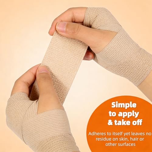 Cohesive Sports Tape - 12 Pack Self-Adhesive 2 Inch x 5 Yards Skin Color