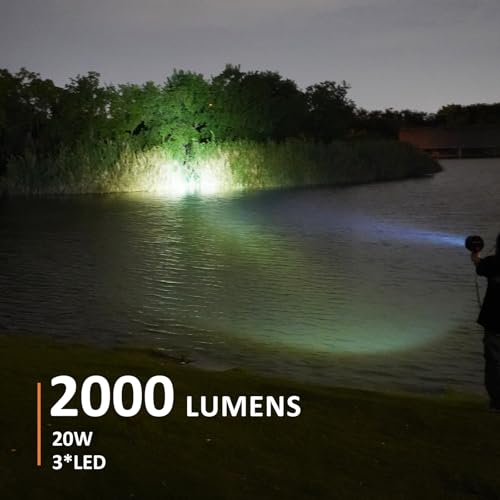 2000 Lumens Handheld Spotlight with Car Charger, LED Flashlight for Camping & Outdoor Activities