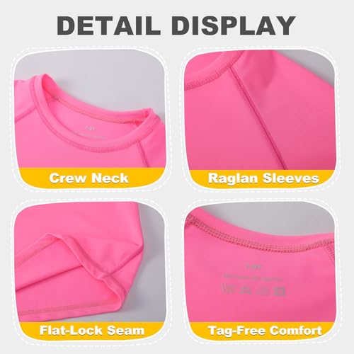 Kids Neon Rash Guard Swim Shirt UPF 50+ Long Sleeve - 12-14 Years Pink