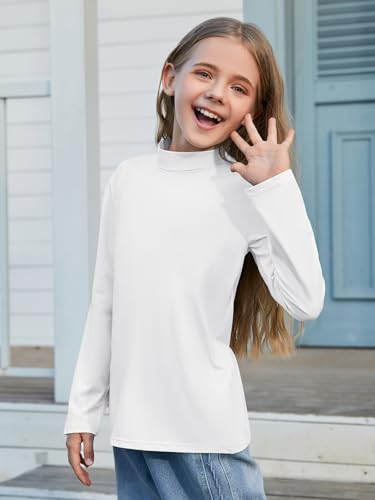 Girls Mock Neck Long Sleeve Active Layer Top - White, 7-8 Years