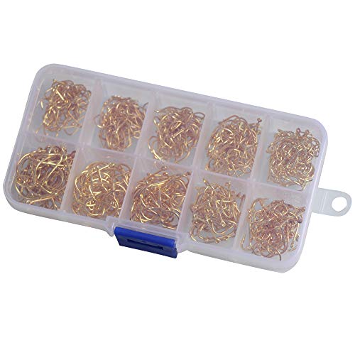 500pcs Gold Fishing Hooks Set 6 Sizes High Carbon Tackle Box, Small