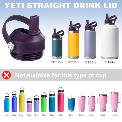 FLORAPELL Nordic Purple Straw Lid for Yeti Rambler 18oz-64oz Water Bottles with Handle